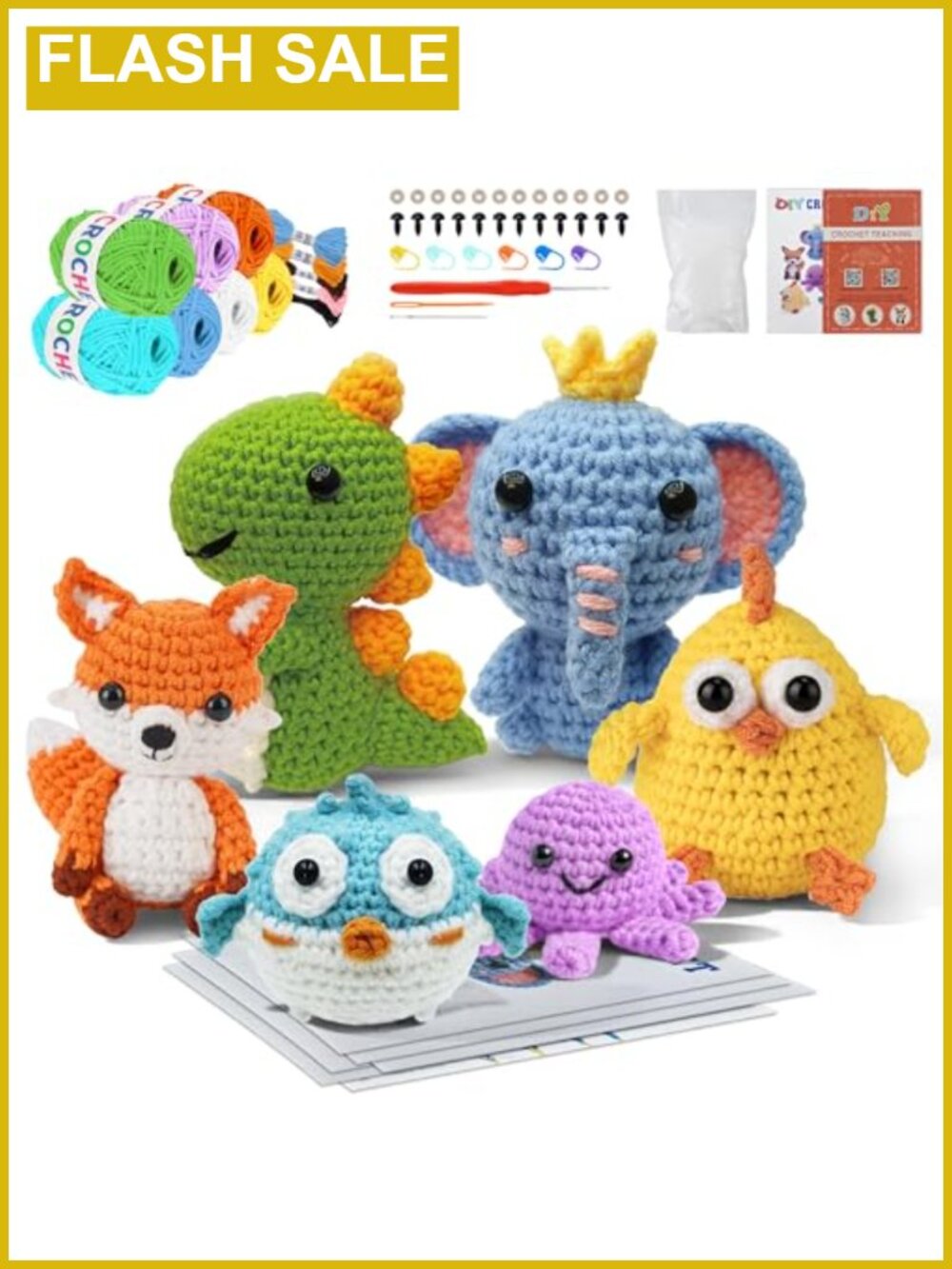 Crochet Kit for Beginners Kids 6pc Animal Set Learn to Crochet Gift